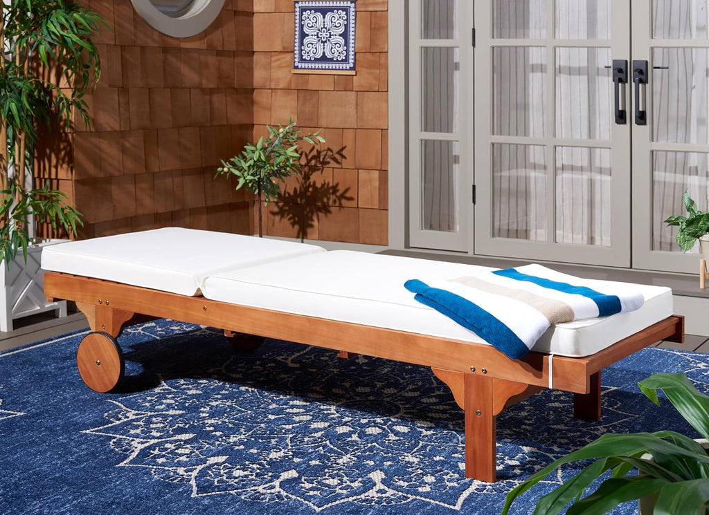Newport Natural Beige Patio Chaise Lounge with Side Table