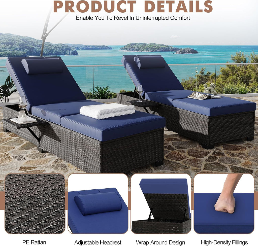 Set of 2 PE Wicker Patio Chaise Lounges