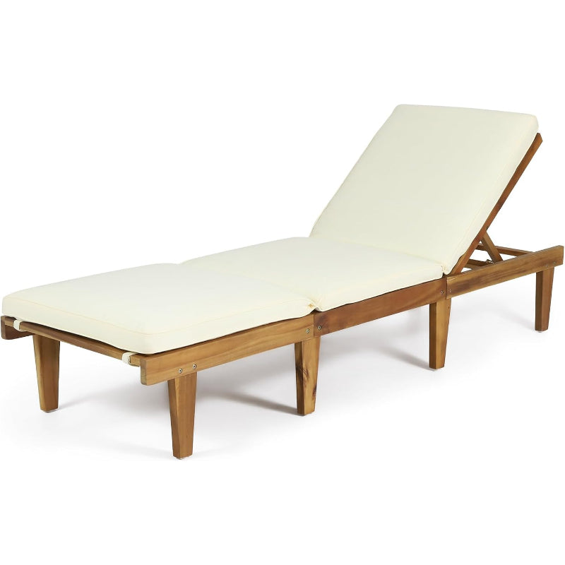 79" Teak Acacia Wood Outdoor Chaise Lounge