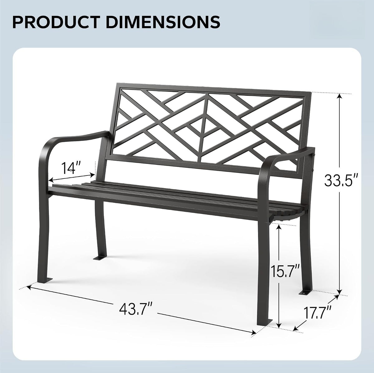 43.7" Black Geometric Cast‑Iron Outdoor Bench