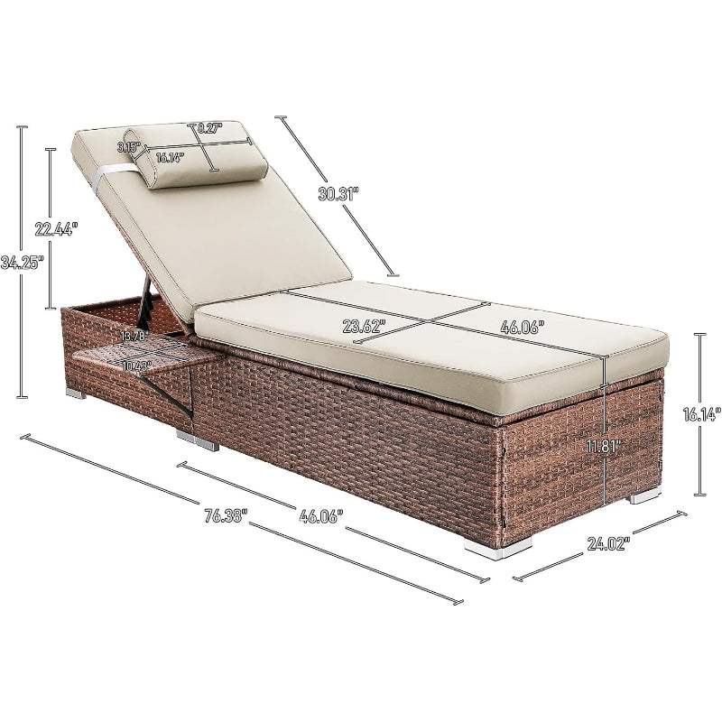 Set of 2 Beige Outdoor Pool Chaise Lounges