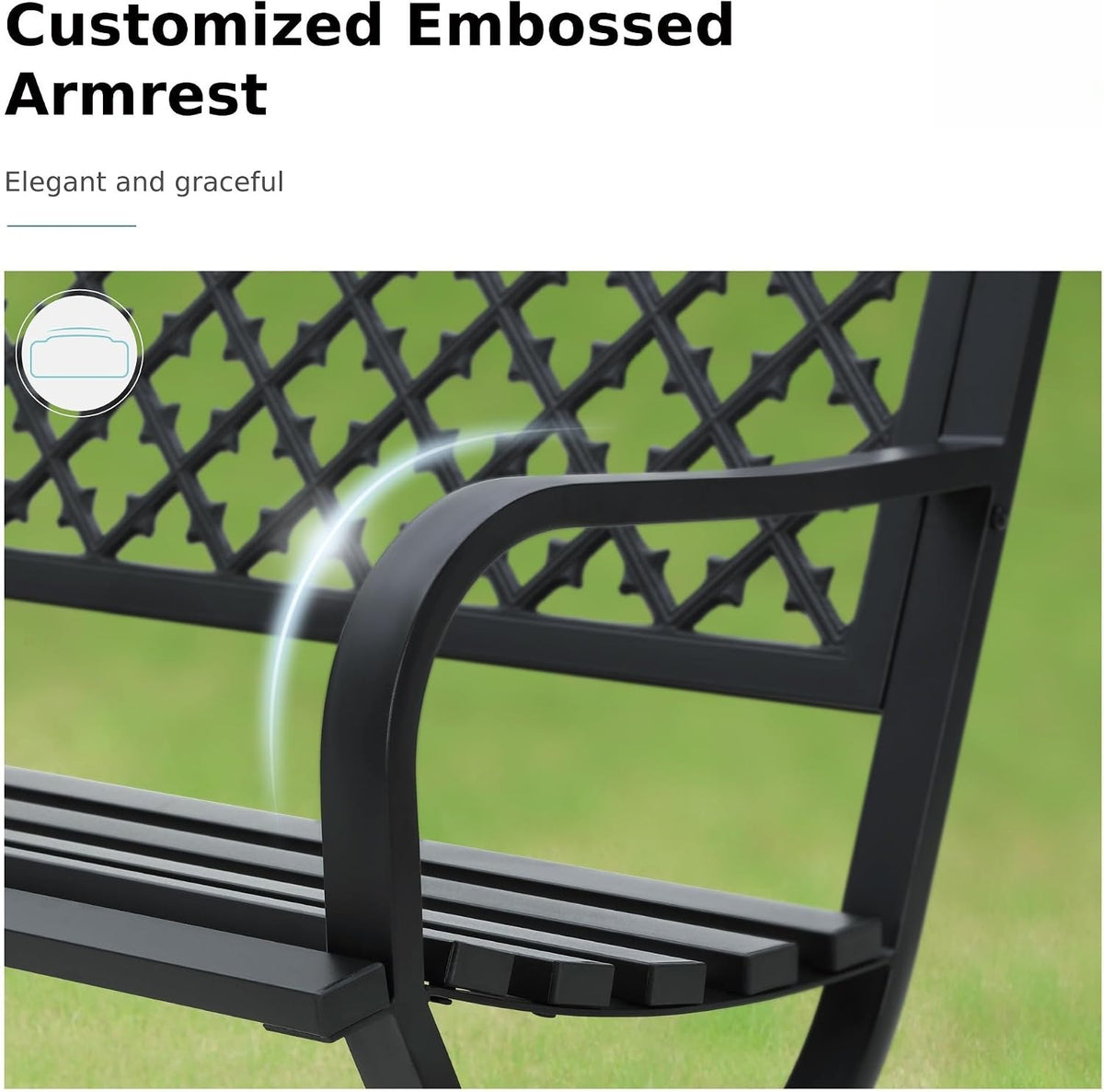 50" Clover Black Cast‑Iron Outdoor Garden Bench