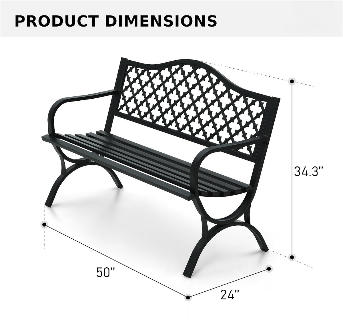 50" Clover Black Cast‑Iron Outdoor Garden Bench